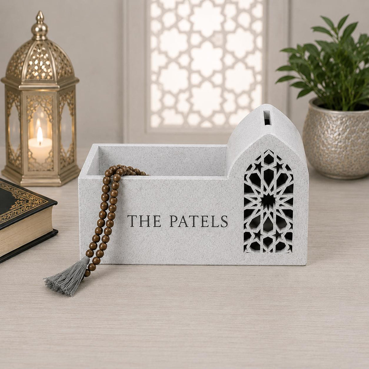 Personalised Sadaqah Box with Tasbeeh Storage | Islamic Charity Box | Muslim Home Decor | Gift Idea | Custom Donation Box