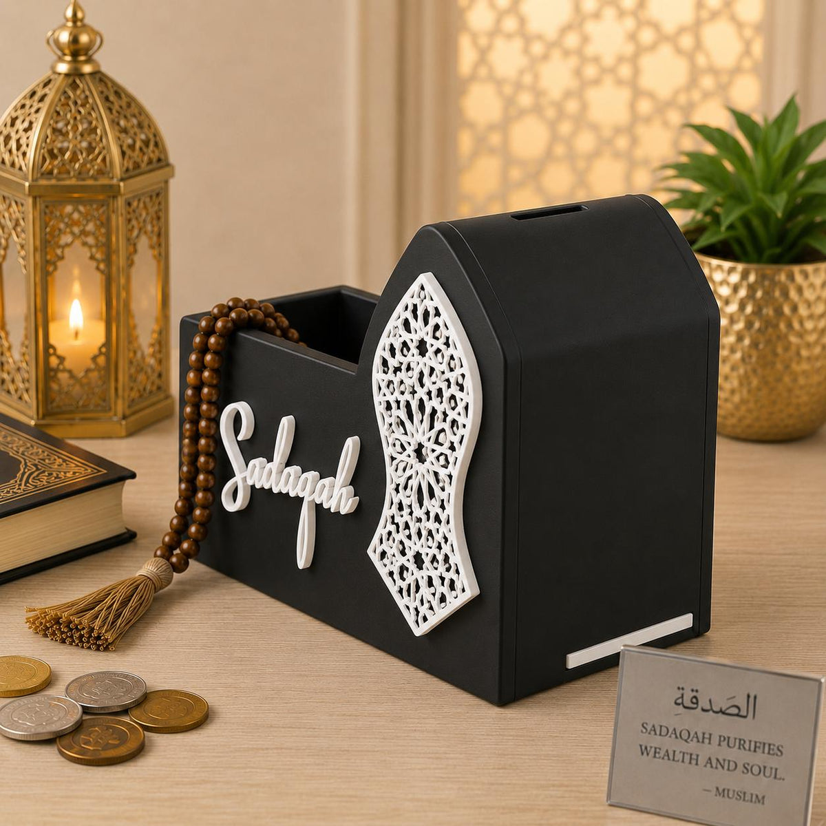 Mosque Sadaqah Box | Islamic Charity Money Holder, 3D Printed Decor Gift