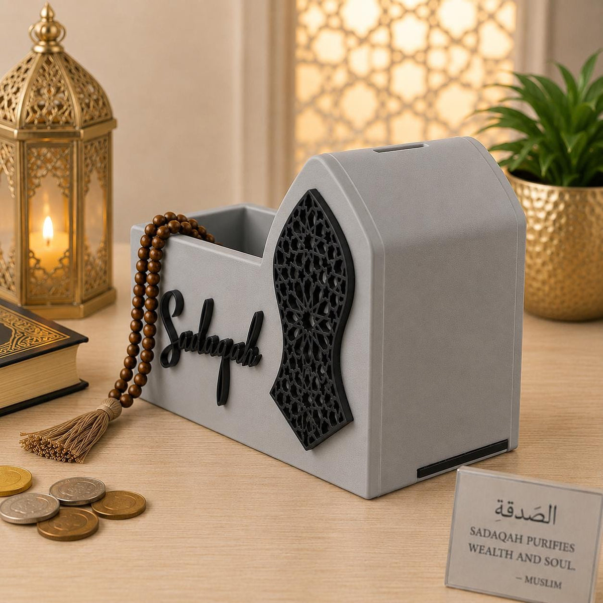 Mosque Sadaqah Box | Islamic Charity Money Holder, 3D Printed Decor Gift