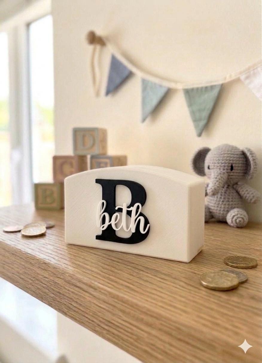 Personalised Name Money Box | Custom Children's Piggy Bank | Kids Savings Bank | Nursery Decor | Birthday & Baby Shower Gift