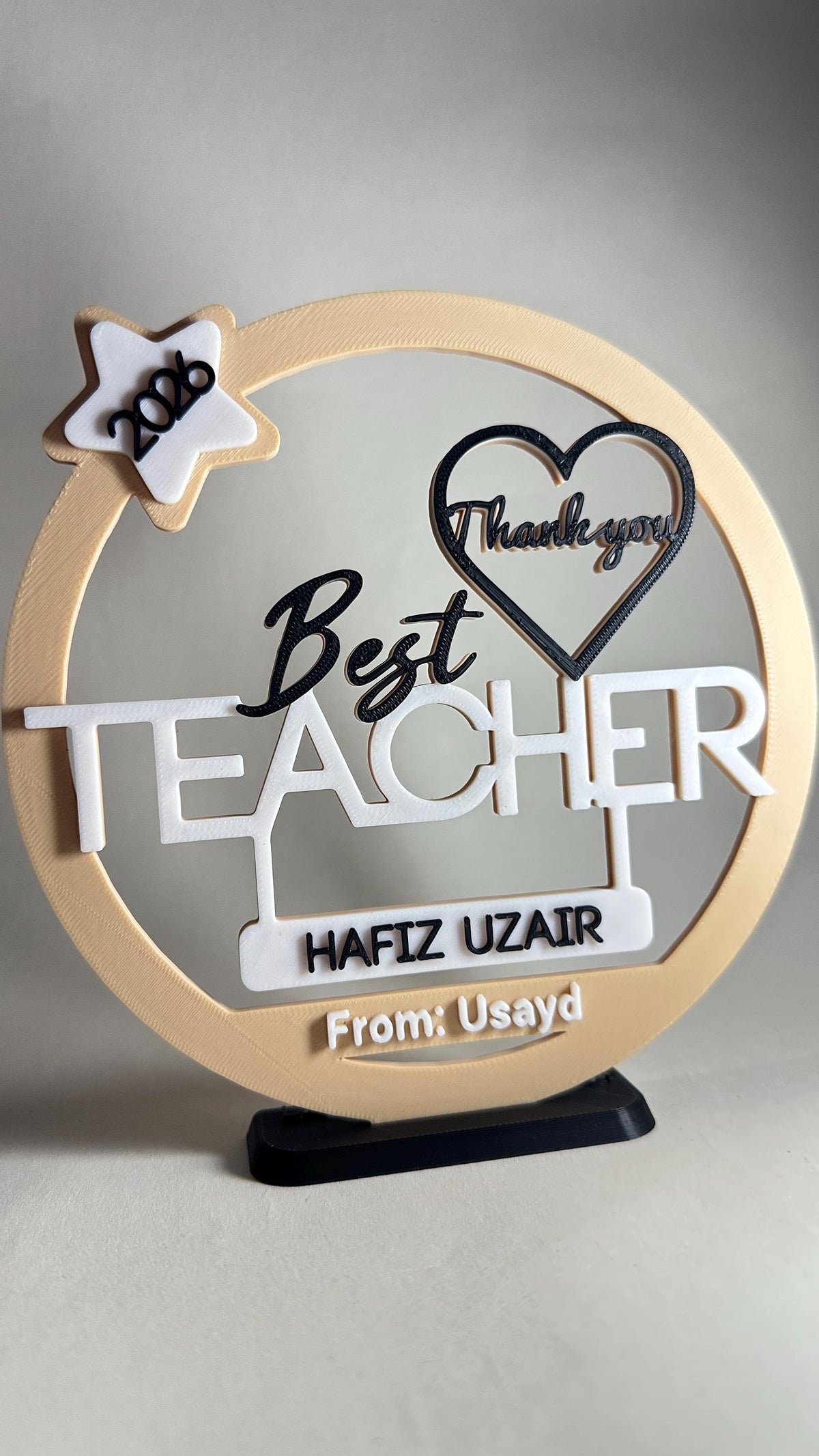Personalised 3D Teacher Award Plaque, Custom Thank You Gift, School Appreciation 2026