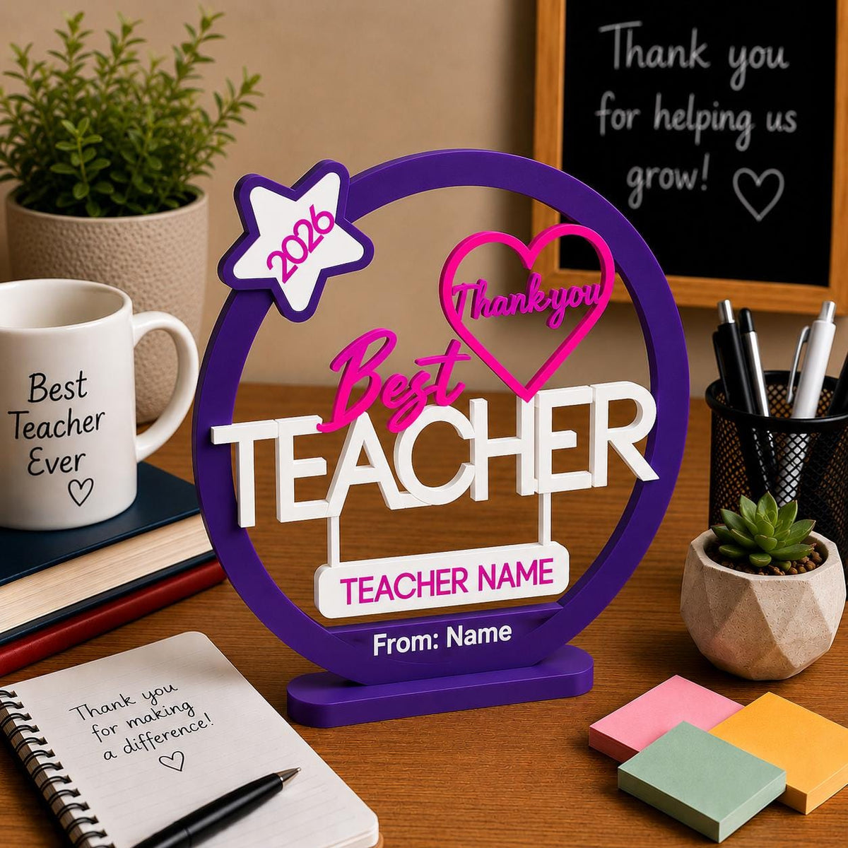 Personalised 3D Teacher Award Plaque, Custom Thank You Gift, School Appreciation 2026