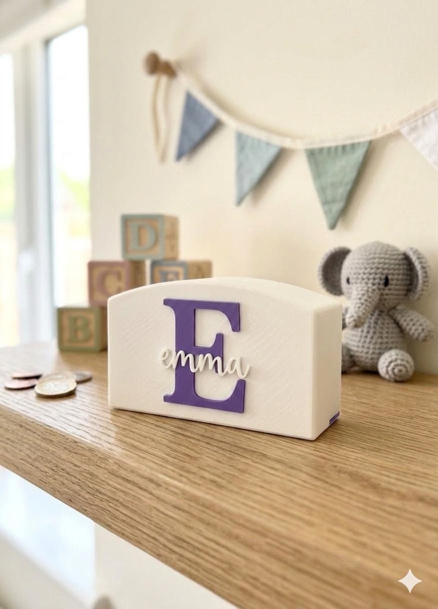 Personalised Name Money Box | Custom Children's Piggy Bank | Kids Savings Bank | Nursery Decor | Birthday & Baby Shower Gift