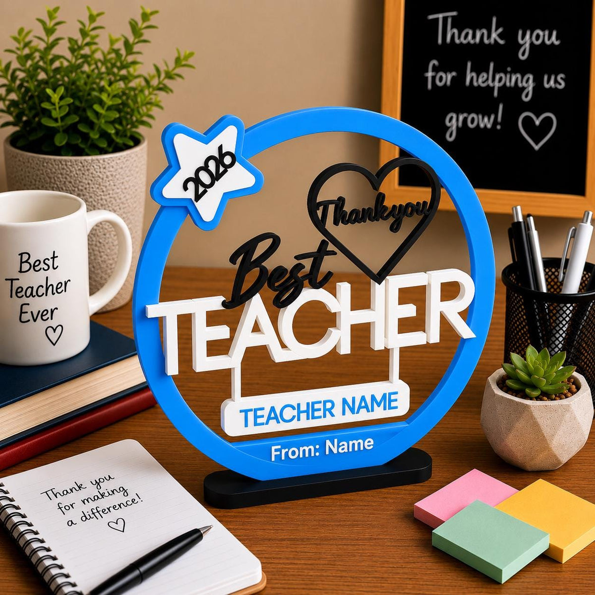 Personalised 3D Teacher Award Plaque, Custom Thank You Gift, School Appreciation 2026