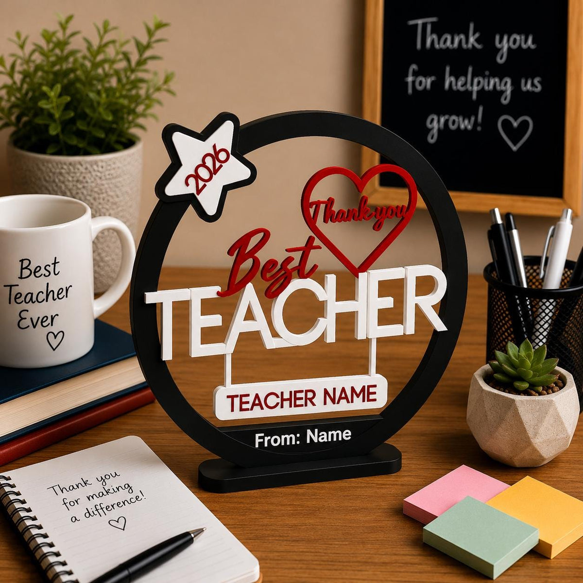 Personalised 3D Teacher Award Plaque, Custom Thank You Gift, School Appreciation 2026