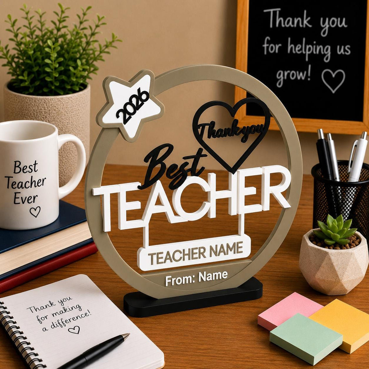 Personalised 3D Teacher Award Plaque, Custom Thank You Gift, School Appreciation 2026