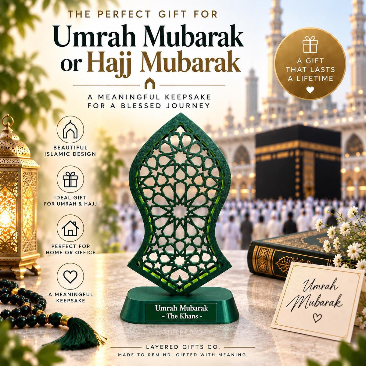 Personalised Umrah Mubarak LED Gift, Islamic Keepsake, Hajj Gift, Muslim Home Decor, Custom Family Gift