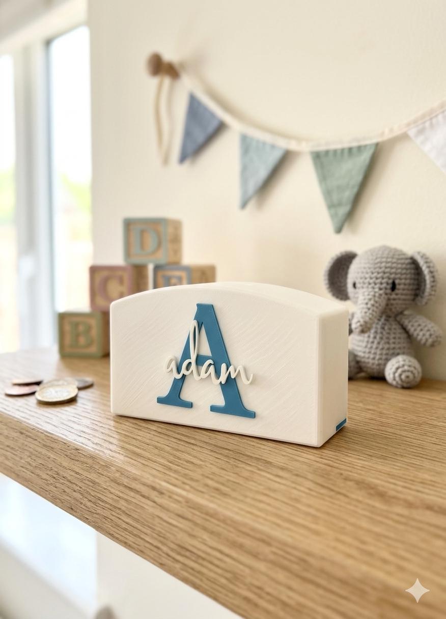 Personalised Name Money Box | Custom Children's Piggy Bank | Kids Savings Bank | Nursery Decor | Birthday & Baby Shower Gift