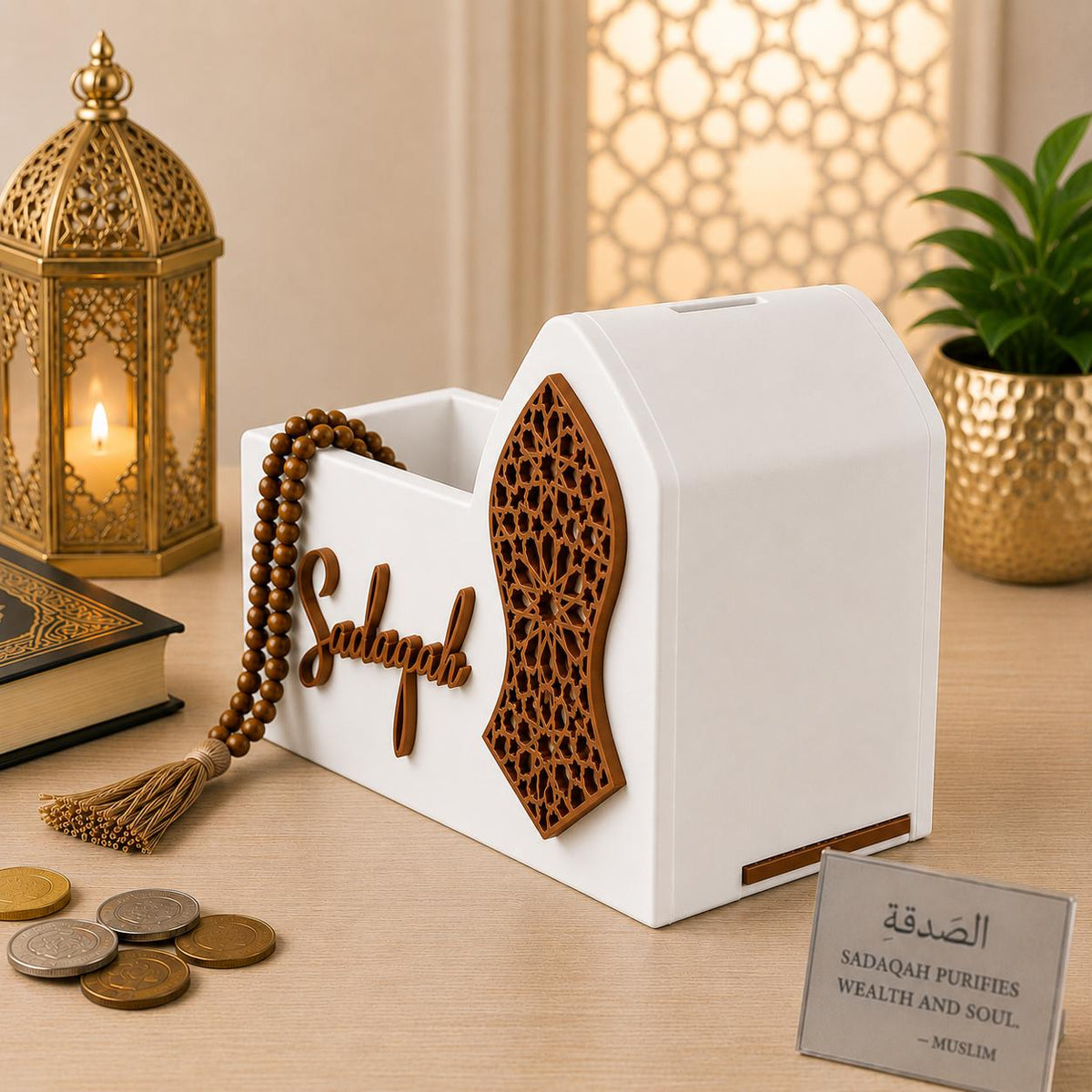 Mosque Sadaqah Box | Islamic Charity Money Holder, 3D Printed Decor Gift